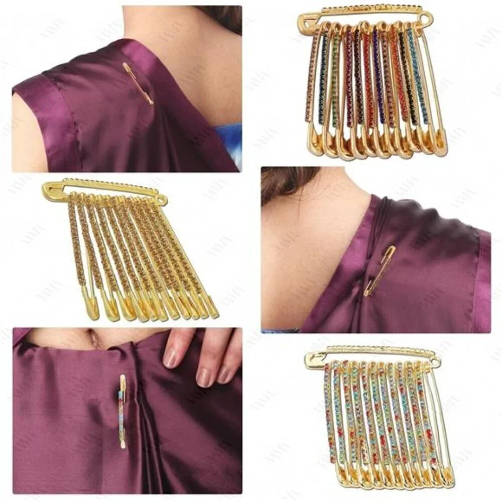 Rhinestone Safety Pin Set 3 Packs of 12 Decorative Sparkly Safety Pin for Clot